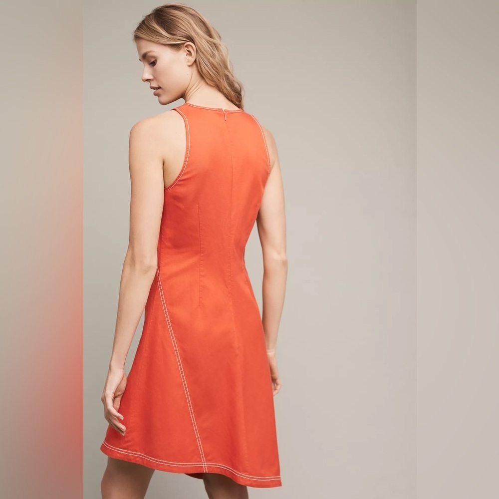 Bileu Anthropologie Sleeveless Orange A-Line Dress with Contrast Stitching sz 8 - Picture 3 of 12